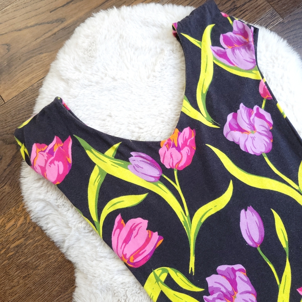 Vintage Betsey Johnson 80s Punk Label Tulip Print Fairy Ballet Midi Dress - Picture 6 of 7